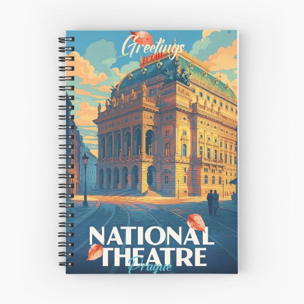 Item preview, Greetings from PRAGUE National Theatre – Autumnal Vintage Travel Poster designed and sold by Earth Celebration Designs.