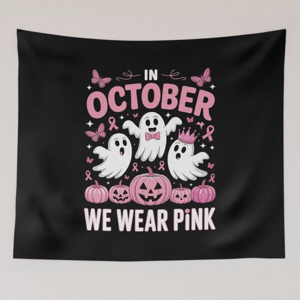 Item preview, October We Wear Pink Pumpkin Ghost Halloween Breast Cancer designed and sold by DrewLeuschke.