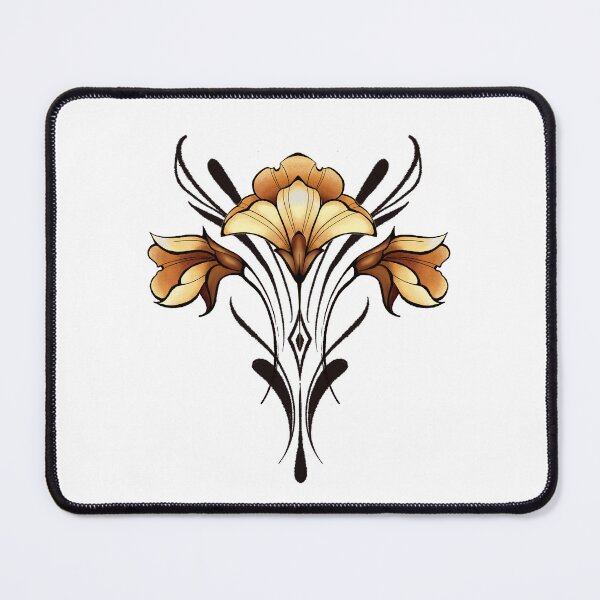 Item preview, Golden Art Nouveau Lily Bloom: Symmetrical Floral Illustration on Black Background designed and sold by Vikiink.