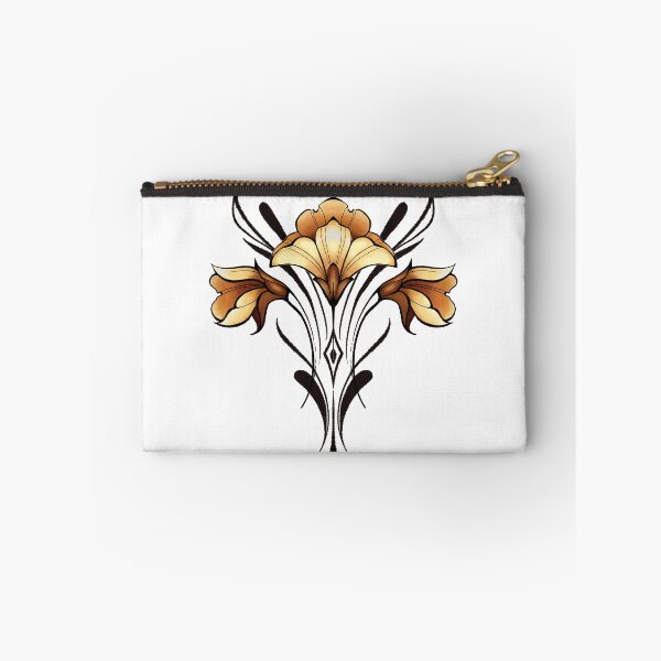 Item preview, Golden Art Nouveau Lily Bloom: Symmetrical Floral Illustration on Black Background designed and sold by Vikiink.
