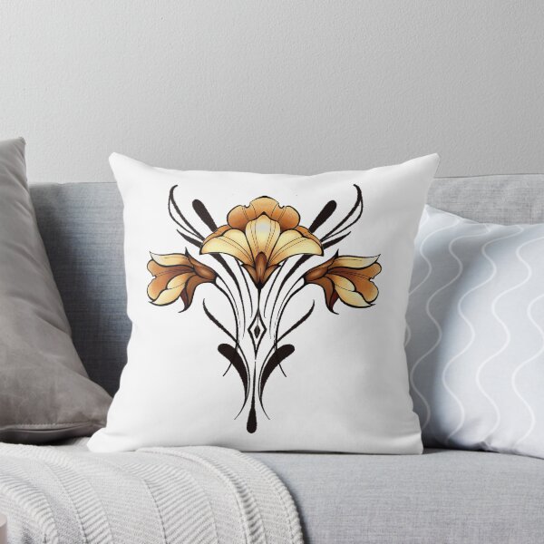 Item preview, Golden Art Nouveau Lily Bloom: Symmetrical Floral Illustration on Black Background designed and sold by Vikiink.