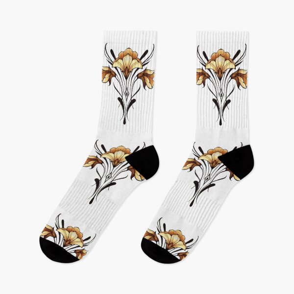Item preview, Golden Art Nouveau Lily Bloom: Symmetrical Floral Illustration on Black Background designed and sold by Vikiink.
