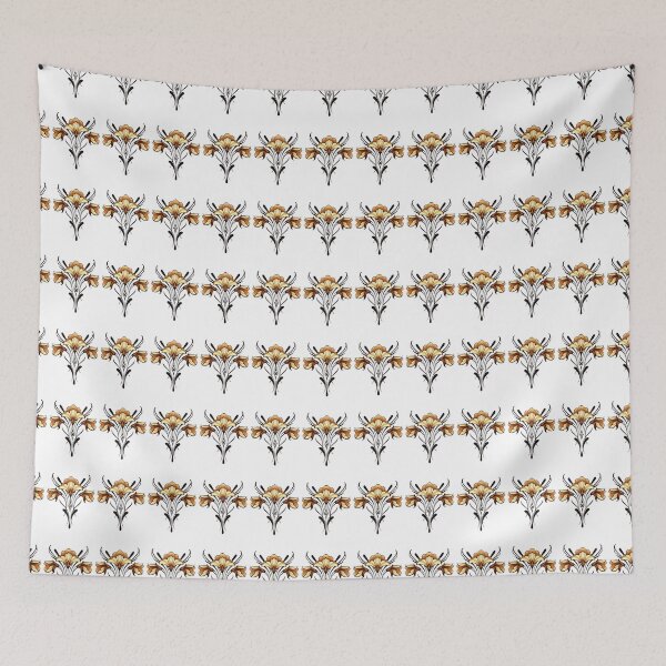 Item preview, Golden Art Nouveau Lily Bloom: Symmetrical Floral Illustration on Black Background designed and sold by Vikiink.