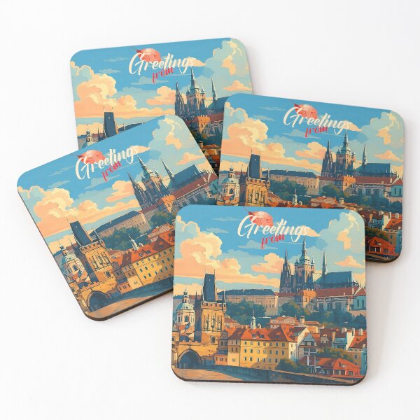 Item preview, Greetings from PRAGUE - Prague Castle – Autumn Vintage Travel Poster designed and sold by Earth Celebration Designs.