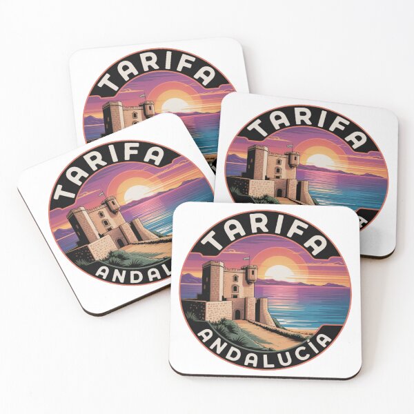 Item preview, Tarifa Andalucía – Escena costera retro con castillo al atardecer, calcomanía de recuerdo de viaje designed and sold by CircinusStore.