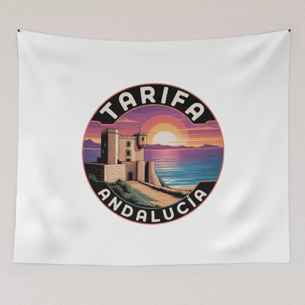 Item preview, Tarifa Andalucía – Escena costera retro con castillo al atardecer, calcomanía de recuerdo de viaje designed and sold by CircinusStore.