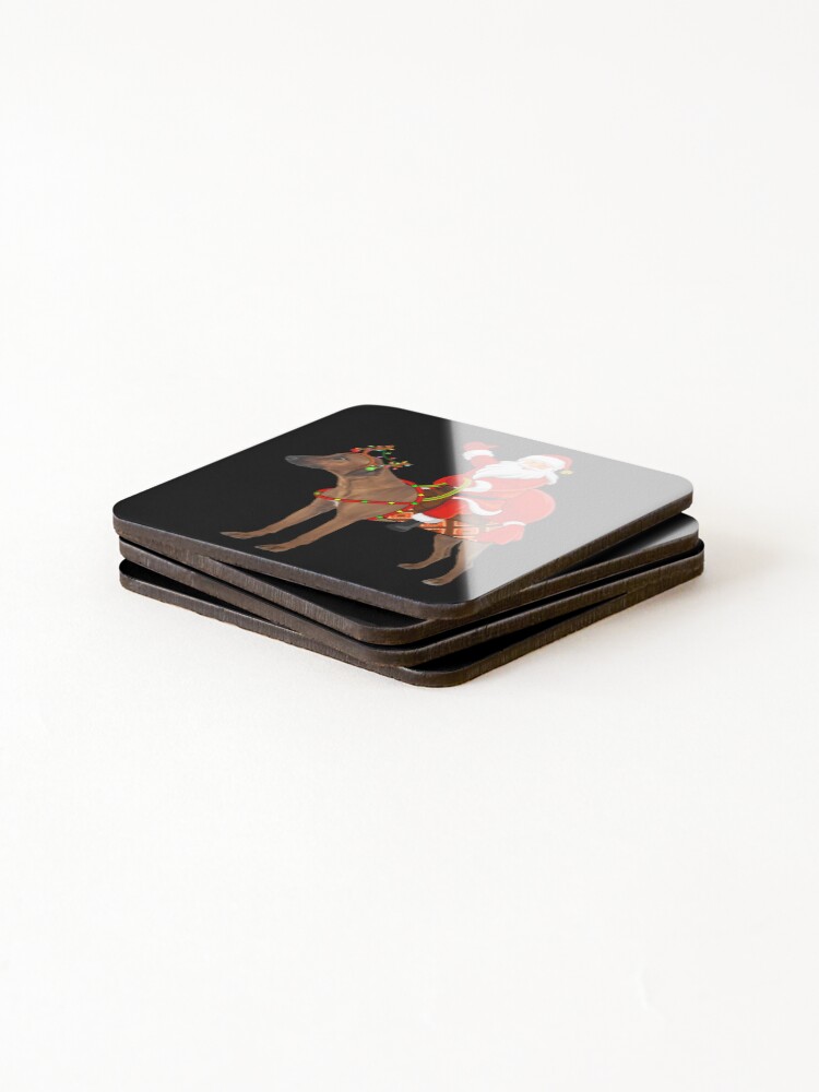 Thumbnail 4 of 5, Coasters (Set of 4), Matching Funny Santa Riding Rhodesian Ridgeback Christmas designed and sold by decruhammij.