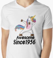 Unicorn Dabbing Awesome Since 1956 T-Shirt 62nd Birthday Gifts Men's V-Neck T-Shirt