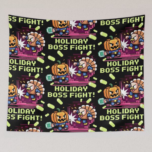 Item preview, 1980s Pixel Showdown with Pumpkin Projectiles and Turkey Warrior designed and sold by SplashTastic.