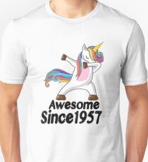 Unicorn Dabbing Awesome Since 1957 T-Shirt 61st Birthday Gifts Unisex T-Shirt