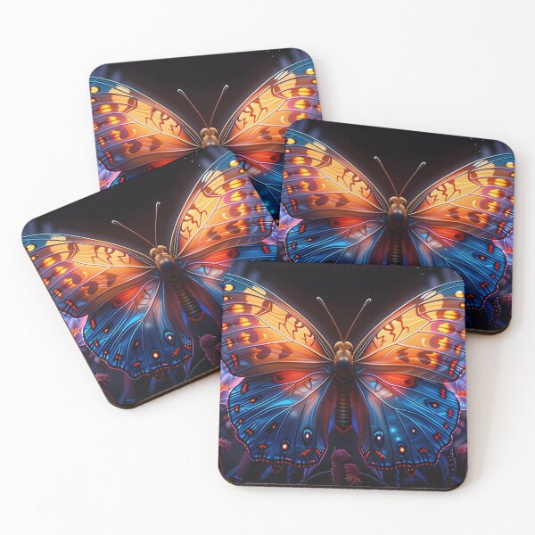 Item preview, Bioluminescent butterfly glowing among vibrant fantasy flowers at night designed and sold by LinaDesign Store.