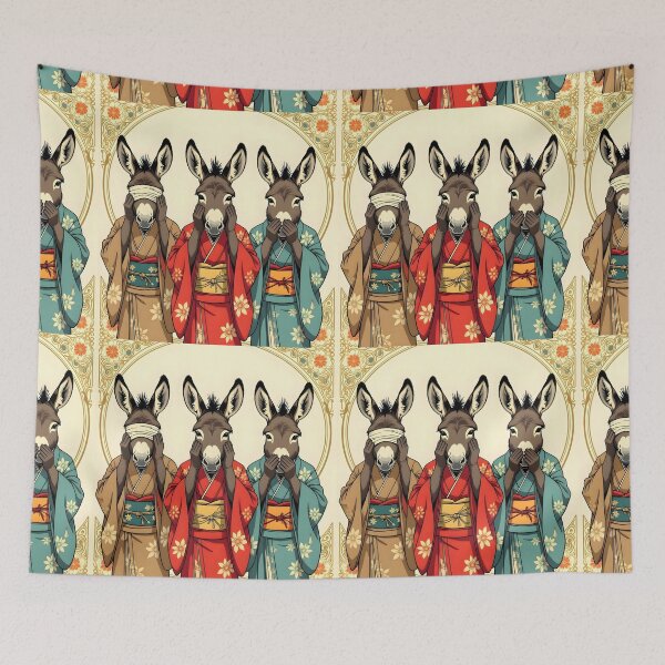 Item preview, Three Wise Donkeys in Kimonos – Hear No Evil, See No Evil, Speak No Evil designed and sold by JA jones.