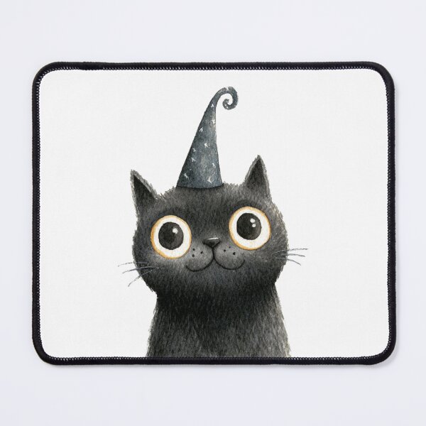Item preview, Adorable Black Cat In A Playful Wizard Hat On Black Background Watercolor Illustration designed and sold by KanDa-Shop.