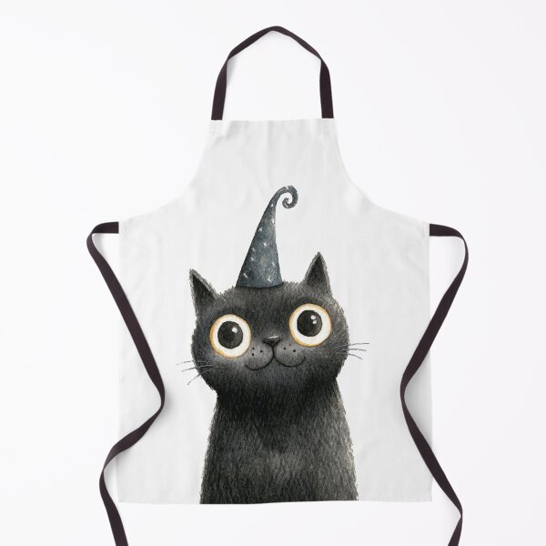 Item preview, Adorable Black Cat In A Playful Wizard Hat On Black Background Watercolor Illustration designed and sold by KanDa-Shop.