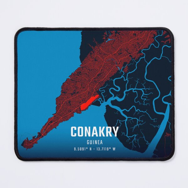 Item preview, Conakry Red & Blue Minimalist Map designed and sold by HomeLivingCo.