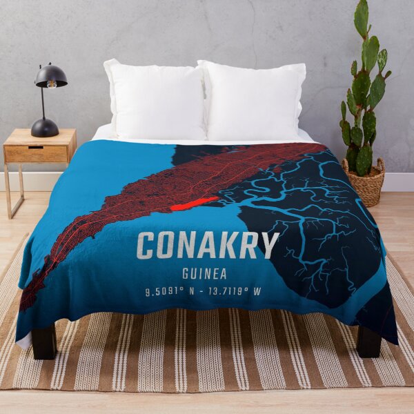 Item preview, Conakry Red & Blue Minimalist Map designed and sold by HomeLivingCo.