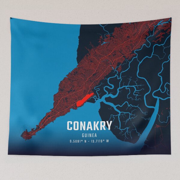 Item preview, Conakry Red & Blue Minimalist Map designed and sold by HomeLivingCo.