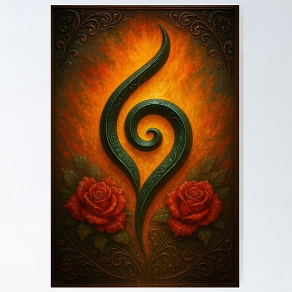 Item preview, Fiery Koru with Roses – Māori Inspired Artwork designed and sold by KoruWairua-Arts.