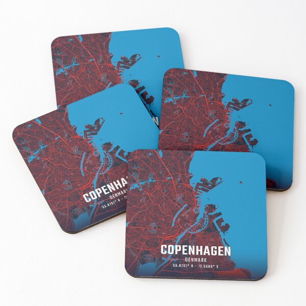 Item preview, Copenhagen Red & Blue Minimalist Map designed and sold by HomeLivingCo.