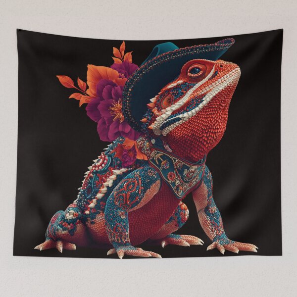 Item preview, Horned Toad | Mexican Fiesta Lizard in Cowboy Hat | Botanical Art designed and sold by CrunchyGoats.