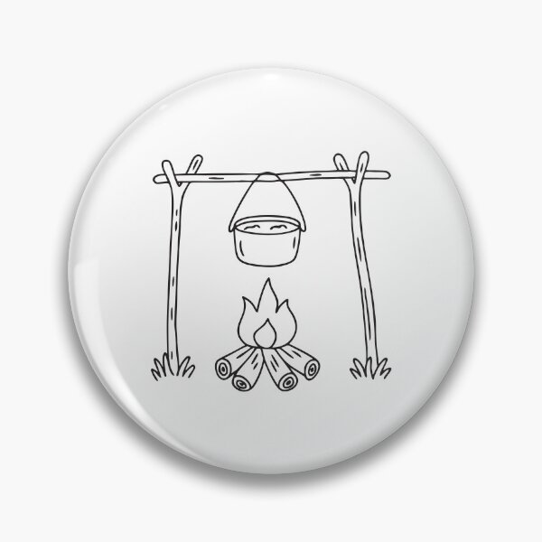 Item preview, A campfire boiling water in a pot hanging from a wooden tripod designed and sold by rasagamastore.