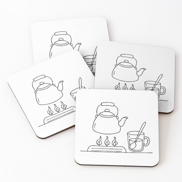 Item preview, A teapot warming on the stove with a mug with spoon nearby designed and sold by rasagamastore.