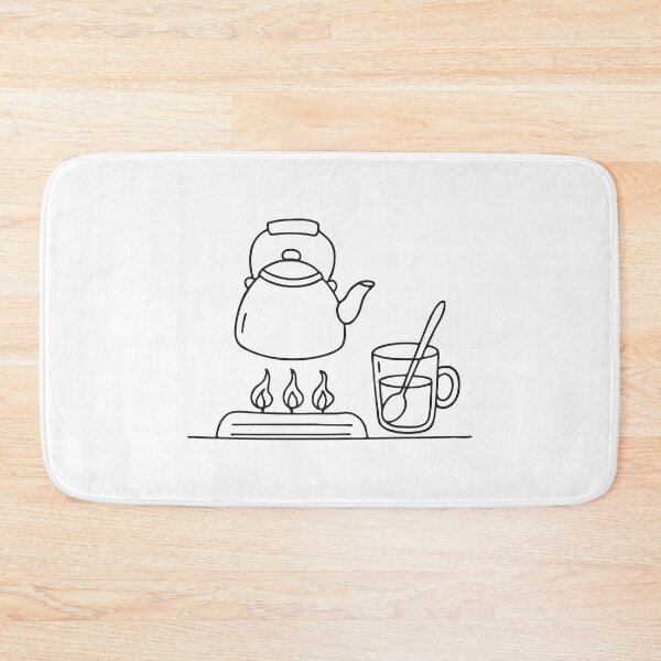 Item preview, A teapot warming on the stove with a mug with spoon nearby designed and sold by rasagamastore.