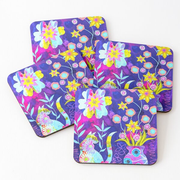 Item preview, Cat on Purple, cat design, abstract botanical, designed and sold by Jess Stride.