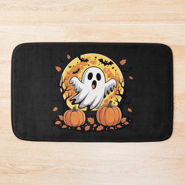Item preview, Cute Ghost Dancing with Pumpkins | Halloween with Autumn Leaves, Full Moon and Bats designed and sold by ColorSplash123.