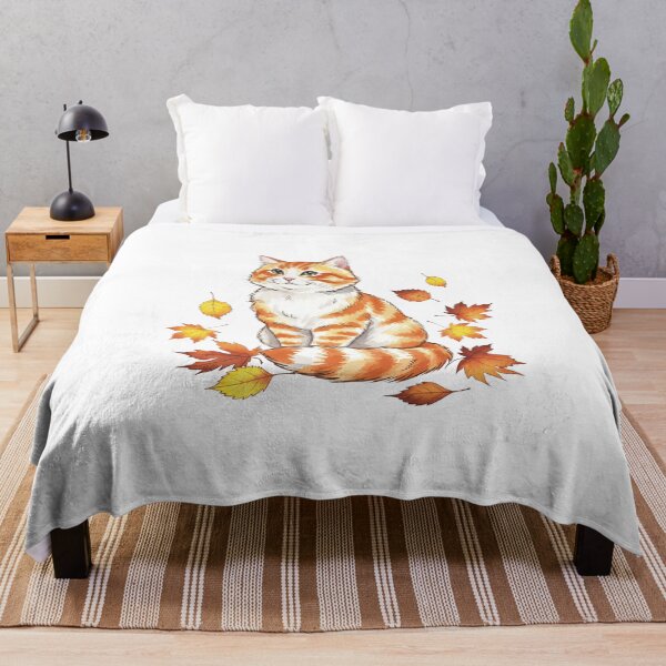 Item preview, Cozy Autumn Cat with Falling Leaves – Watercolor Illustration designed and sold by Iras-Art-Corner.