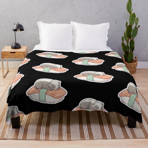 Item preview, Adorable Kawaii Honey Badger Sleeping on Salmon Sushi Nigiri Foodie Sticker Design designed and sold by bvdesignart.