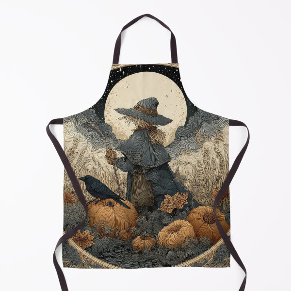 Item preview, scarecrow with pumpkins and stars in the sky, surrounded by wheat fields under moonlight designed and sold by thewandswant.