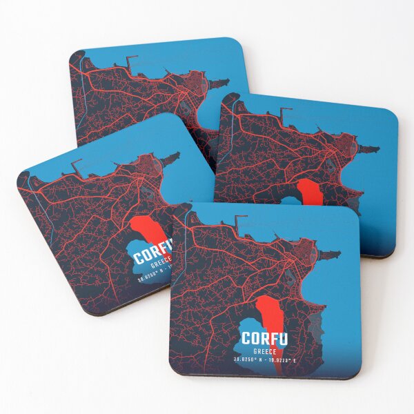 Item preview, Corfu Red & Blue Minimalist Map designed and sold by HomeLivingCo.