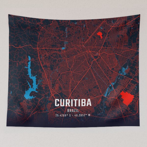 Item preview, Curitiba Red & Blue Minimalist Map designed and sold by HomeLivingCo.