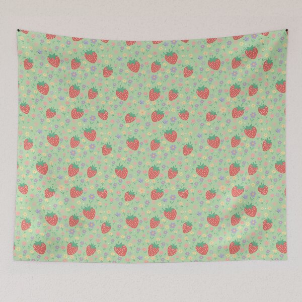 Item preview, Cute Strawberry and Floral Seamless Pattern designed and sold by LSLOOMANDSOUL.