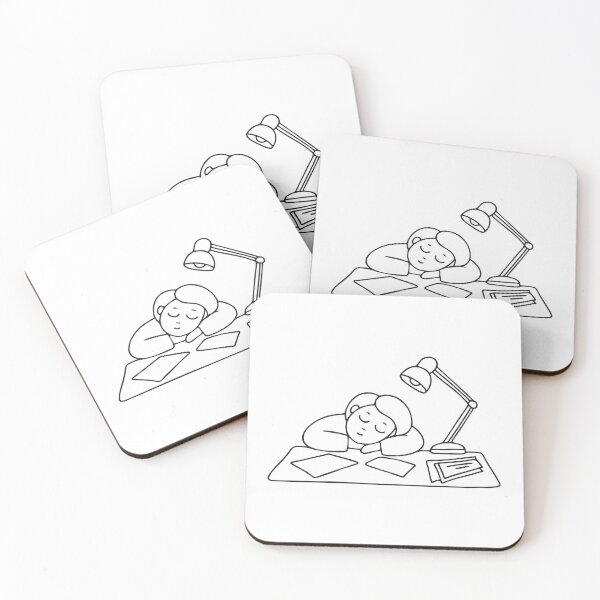 Item preview, A person asleep at a desk, with papers and a still lamp beside designed and sold by rasagamastore.