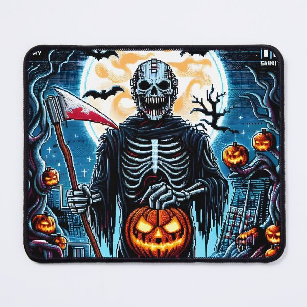 Item preview, Retro Halloween Skeleton Reaper – Pixel Art Comic Book Style Scary Scene. designed and sold by The-T-In-Retro.