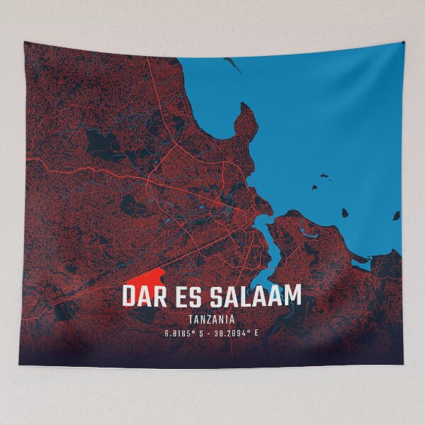 Item preview, Dar es Salaam Red & Blue Minimalist Map designed and sold by HomeLivingCo.