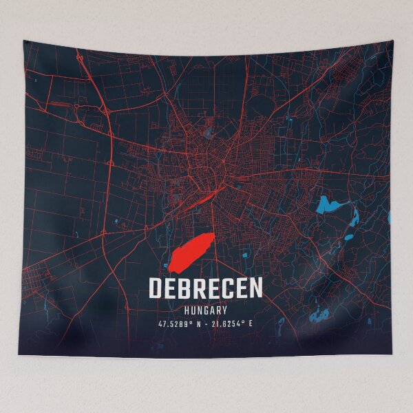 Item preview, Debrecen Red & Blue Minimalist Map designed and sold by HomeLivingCo.