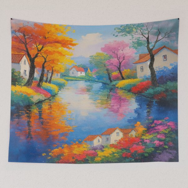 Item preview, River Village – happy little trees, blooming colors & peaceful skies designed and sold by FotoworldEdel.
