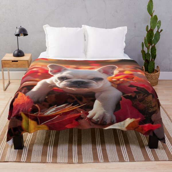 Item preview, A French Bulldog Puppy Playfully Interacting with Autumn Leaves designed and sold by Cultradesign.