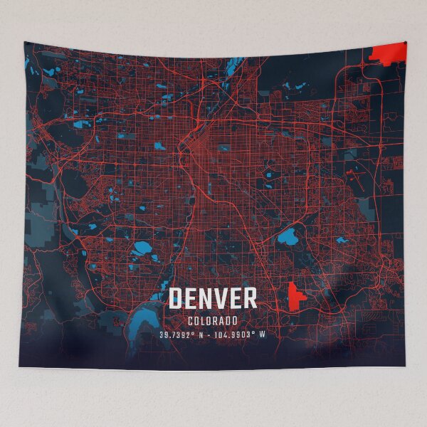 Item preview, Denver Red & Blue Minimalist Map designed and sold by HomeLivingCo.