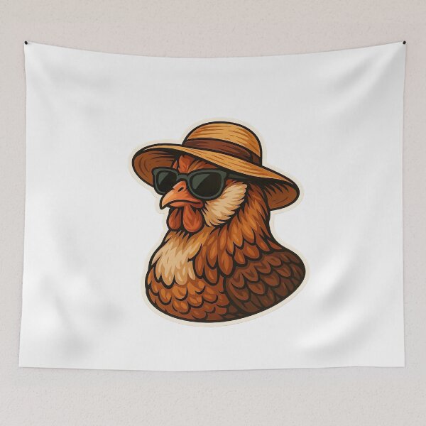 Item preview, Cute Easter Egger Chicken Sticker – Funny Hen with Sunglasses and Sunhat – Farm Animal Illustration designed and sold by ArteeInnovation.