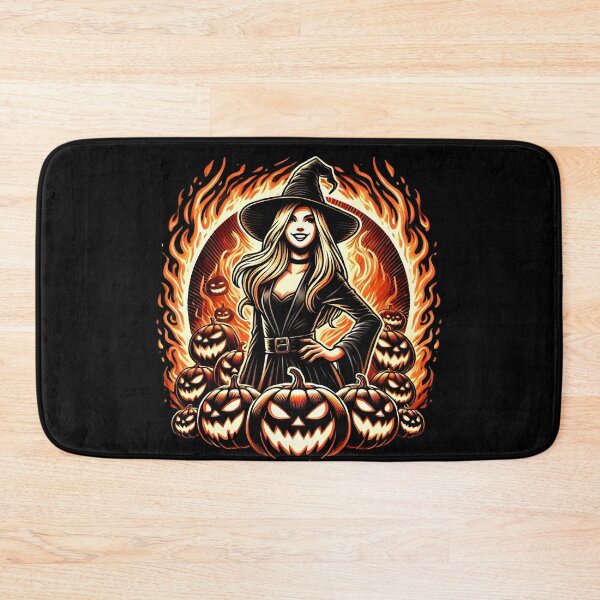 Item preview,  Fiery Witch and Jack-O-Lanterns Halloween Design. designed and sold by The-T-In-Retro.