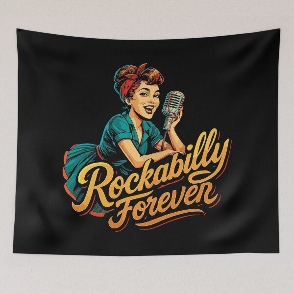 Aperçu de l'œuvre Microphone Rockabilly Forever Carbon pour femme, cadeau années 50 créée et vendue par Pineapple-Tree.
