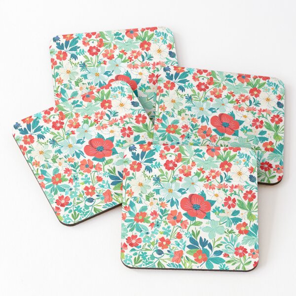 Item preview, Green Red Blue White Flowers designed and sold by CoolPixels.