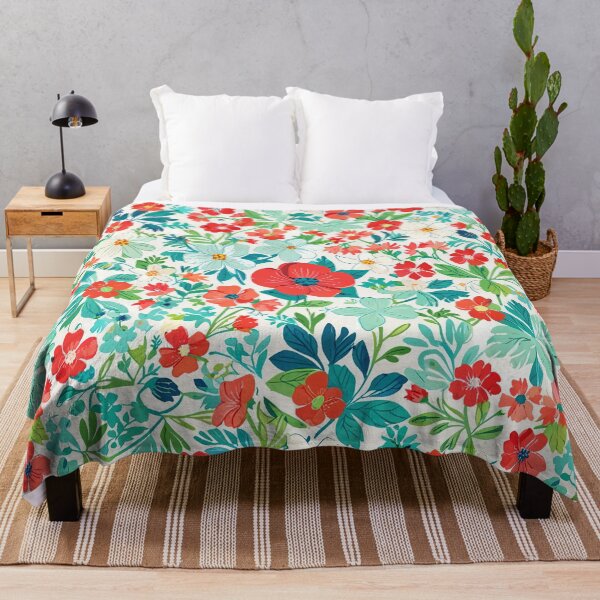 Item preview, Green Red Blue White Flowers designed and sold by CoolPixels.