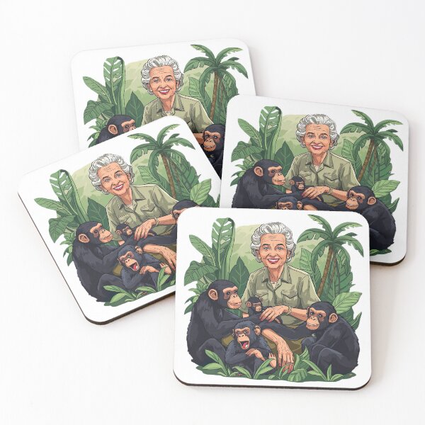Item preview, Charming Jane Goodall Inspired Vector Illustration with Chimpanzees in Jungle, Friendly Wildlife Conservation Scene, Clean Lines, Vibrant Colors, Sticker, designed and sold by ArteeInnovation.