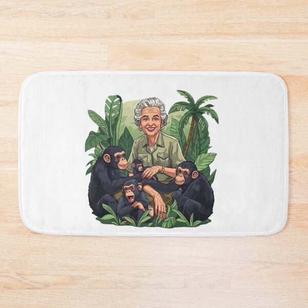 Item preview, Charming Jane Goodall Inspired Vector Illustration with Chimpanzees in Jungle, Friendly Wildlife Conservation Scene, Clean Lines, Vibrant Colors, Sticker, designed and sold by ArteeInnovation.