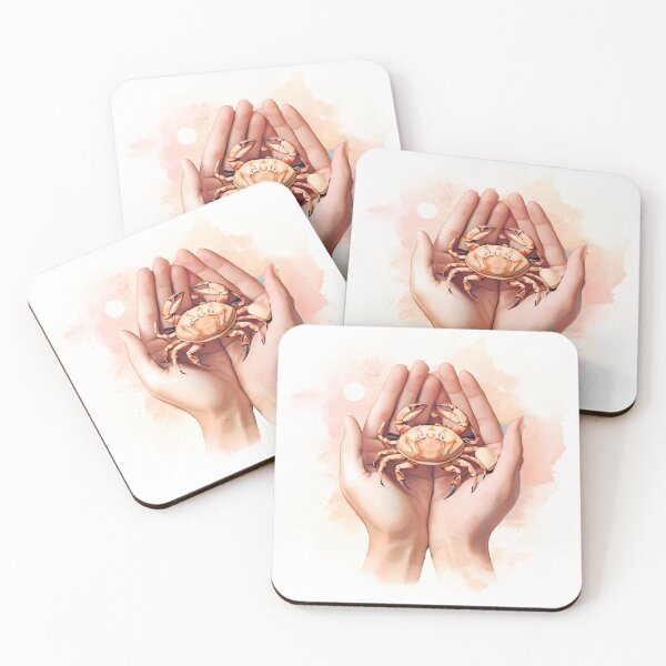 Item preview, Cancer – The Moonlit Crab, Protective hands cradling a tiny crab. designed and sold by catcurio.